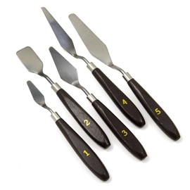 ToolTreaux Steel and Polished Wood Assorted Soft Medium Sculpting Painting Spatula Tools Set, 5pc