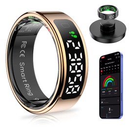 Smart Ring with Display Screen Health Tracker and Touch Button, Bluetooth Connection Health Ring Tracks/Sleep/Sports Activities, IP68 Waterproof (Gold, 11#)