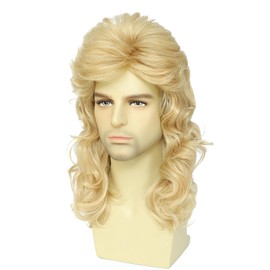 Auguyist Women's Long Curly Mullet Wig with Sunglasses, Brown (Lightest Blonde)