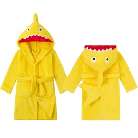 LOLANTA Kids Girls' Hooded Bathrobe Soft Animal Robe Kids Plush Sleepwear Dressing Gown Gift(Yellow Shark, 6-8 Years)