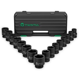 TIWINTUL 3/4 Inch Drive Impact Socket Set, CR-MO Steel, 16 Pieces Socket set, SAE Sizes 11/16" to 1-5/8", Heavy Duty Impact Socket Set for Large Vehicle and Equipment Maintenance