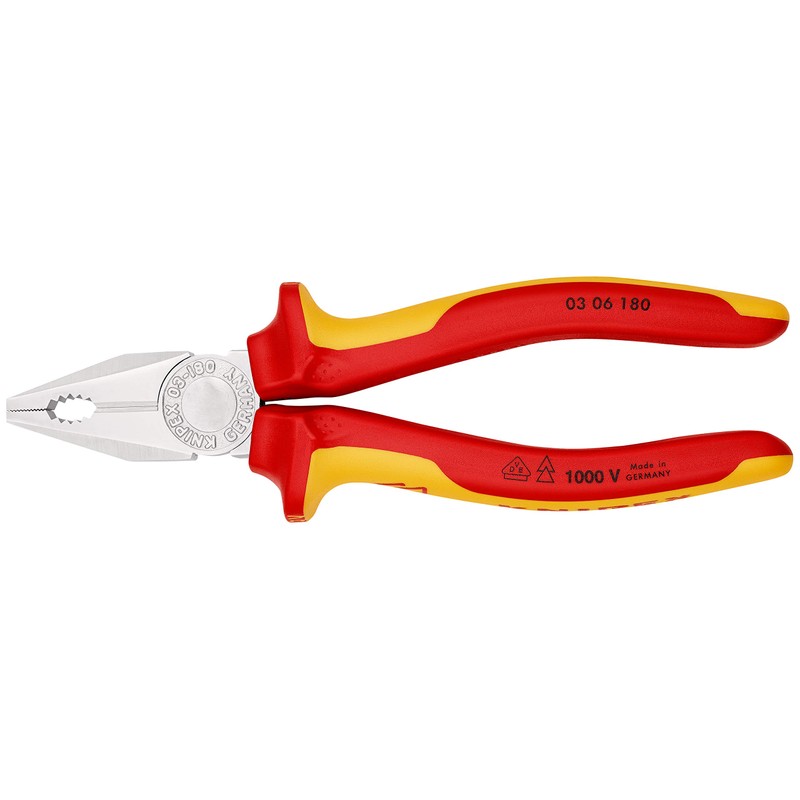 Knipex Combination Pliers chrome-plated, insulated with multi-component grips, VDE-tested 180