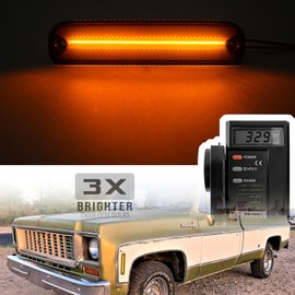 LED Side Marker Lights for 1973-1980 GMC Chevy C/K Series Pickup Trucks, K5 Blazer, Suburban - Amber Front Bumper Side Marker Repeater Lamp Kit LH RH With Smoked Lens - Sidemarkers 6270433 6270434