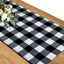 Senneny Buffalo Check Table Runner Cotton Black and White Plaid Classic Stylish Design for Family Dinner Christmas Holiday Birthday Party Table Home Decoration (Black and White, 14 x 36 Inch)