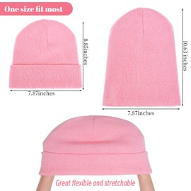 Beanie for Men Women, Slouchy Knitted Beanie Hats Winter Warm Hat Unisex Cuffed Plain Hat for Cold Weather Pink