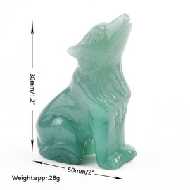 NUZUJX 2Inch Wolf Stone Statue,Determined Wolf Polished Healing Crystal Hand-Carved Gemstone Crystal Figurine Animal Collection Sculpture (Green Aventurine)