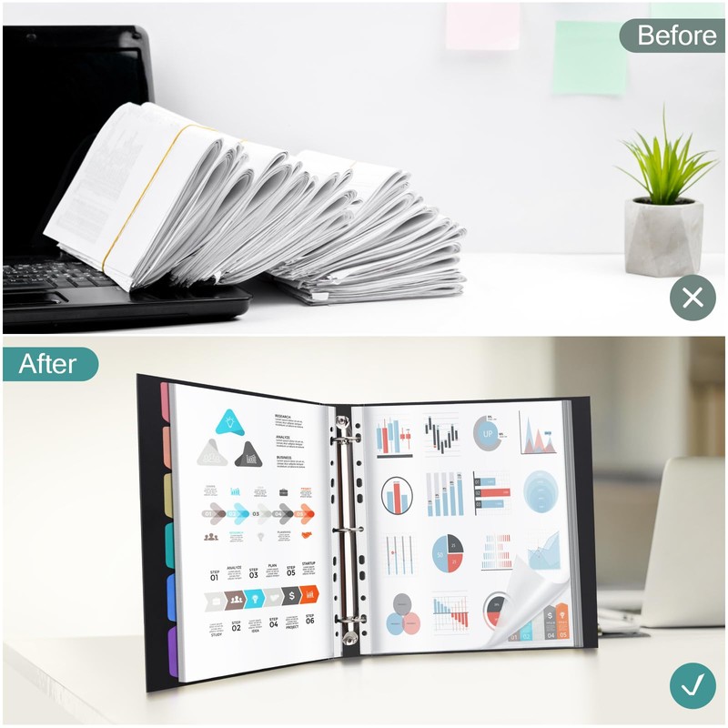 Uquelic Binder with Plastic Sleeves for Letter/A4 Size (11'' x