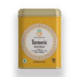 Mai Greens Turmeric Herbal Infusion – 10 PLA Pyramid Bags | Blend of Turmeric, Ginger, Tulsi & Black Pepper | Caffeine-Free | Anti-Inflammatory & Immune Support