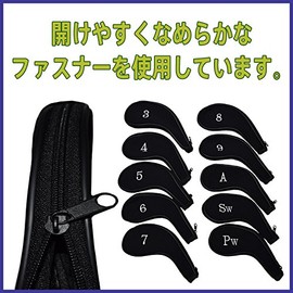Iron Cover Set of 10 Cushion Material Zipper Type Embroidered Golf Club Iron Head Cover , black