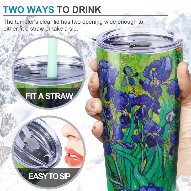 NymphFable 20oz Iris Flor Taza Termo Cafe para Llevar Taza