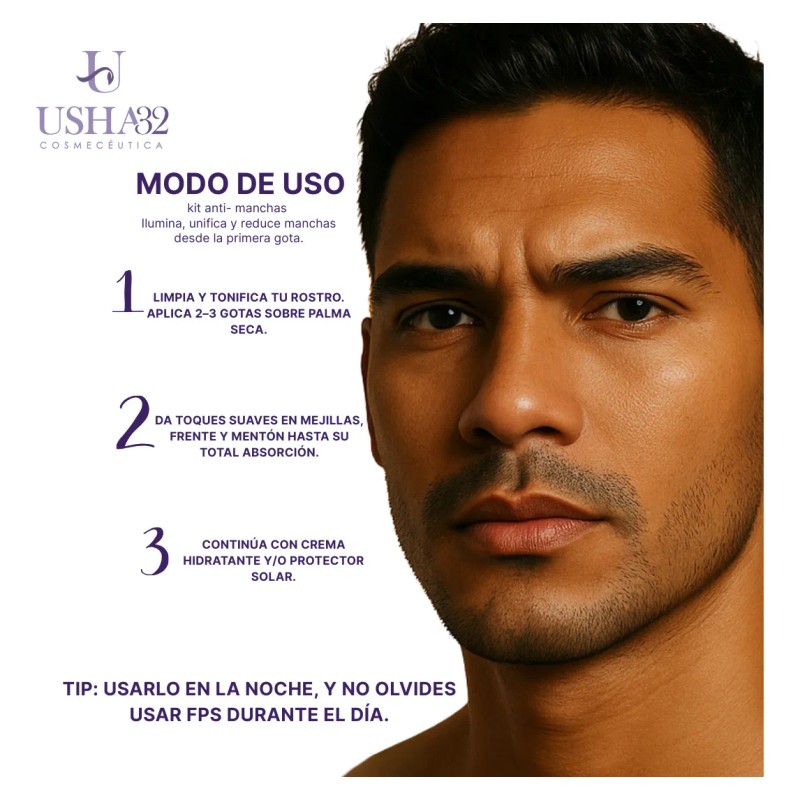 Kit Anti-manchas Hombres Usha32: Limpieza, Sérum Y Protector