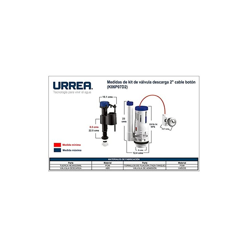 Urrea K06P07D2 Válvula para Tanque de WC de Descarga Dual