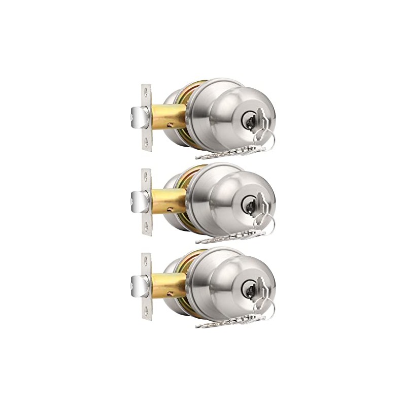 Probrico Brushed Nickel One Keyway Ball Door Knobs Entry Lock