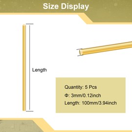 LAVMHAB Round Brass Rod 3mm x 100mm, Solid Round Brass Shaft Rods Brass Bars for DIY Craft (5 Pcs)