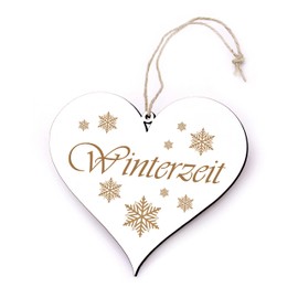 Winter Decorative Sign Heart - Winterzeit, Wooden Door Sign Christmas Decoration Snowflakes 13 x 12 cm