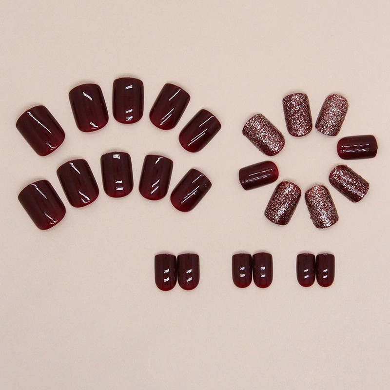 MISUD Wine Red Press on Nails Short Square Fake Nails