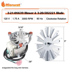 Hiorucet 3-21-08639 Combustion Blower for Harman Pellet Stove Parts, Advance, P68, P43, XXV, Accentra 52i, P61, Advance, P61A, P38, P38+, PB105, Harman 3-21-08639 & 3-20-502221 Double Paddle Fan Blade