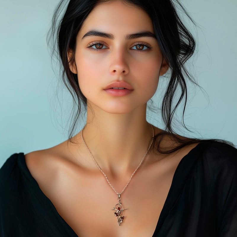 NOVICA Artisan Handmade Garnet Cross Necklace Silver Pendant from India