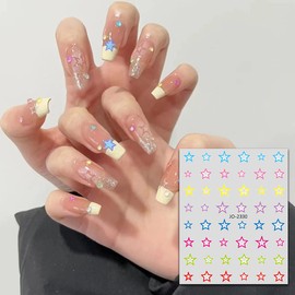6 Sheets Colorful Stars Nail Art Stickers Decals 3D Self-Adhesive Nail Art Supplies Heart Nail Decals Holographic Stars Hearts Nail Designs Nail Foil Transfer Decals DIY Nail Art Decoration