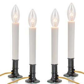 Konictom 4 Pack Electric Window Candles Lights with Pewter Plated Base, On/Off Switch Plug in Window Candles Lamp with 7w Light Bulb for Home Holiday Christmas Party Decorations