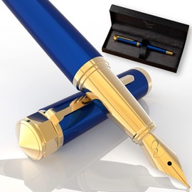 Ellington Pens Luxury Fountain Pen Set- Fountain Pens for Writing - Smooth Extra Fine Nib - Includes Refillable Ink Converter, 3 Ink Cartridges [Black & Blue], Gift Box - Elegant Calligraphy