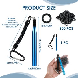 hoeslaw Wacky Rig Tool with 300 O-Rings Kit, Fishing Worm Rigging Tools for Senko Finesse Worms, Easy Installation Portable Fishing Equipment with Keychain Lanyard for Bass Fishing Bait Casting (Blue)