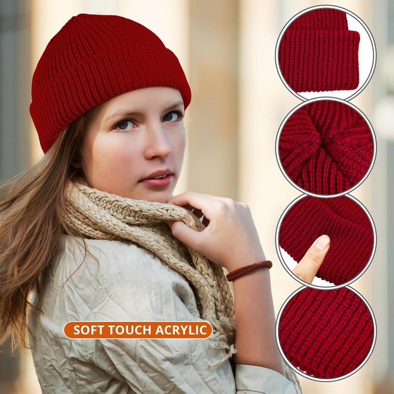 SATINIOR 4 Pieces Trawler Beanie Watch Hat Roll up Edge