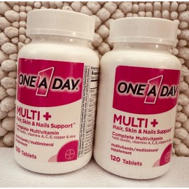 One A Day 2 Pk ONE A DAY Multi + Hair Skin & Nails Multivitamin Tablets 120CT each 01/2026