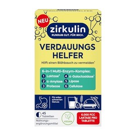 Zirkulin Digestive Aid 6-in-1 (45 Tablets) - Dietary Supplement with 6 Enzymes & Calcium for Digestion - with Lactase, Amylase, Protease, Lipase & Cellulase - Vegan - Made in Germany