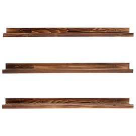MBYD 48 Inch Picture Ledge Shelf Set of 3, Wall Mount Carbonized Burnt Black Floating Wall Shelves Photo Ledge Natutal Pine Wood for Bedroom, Living Room, Office, Kitchen, Bathroom Same Dimensions
