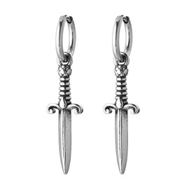 HZMAN Medieval Sword Dangle Drop Earrings for Men Women Stainless Steel Hip Hop Gothic Retro Dagger Hoop Earrings Jewelry Gift