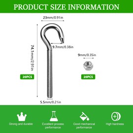 GZhaimai M6 Screw Hook 304 Stainless Steel Ring Screw Hook Screw High Hardness Steel Hook Screw Hanging Item Screw Hooks 20 Pieces