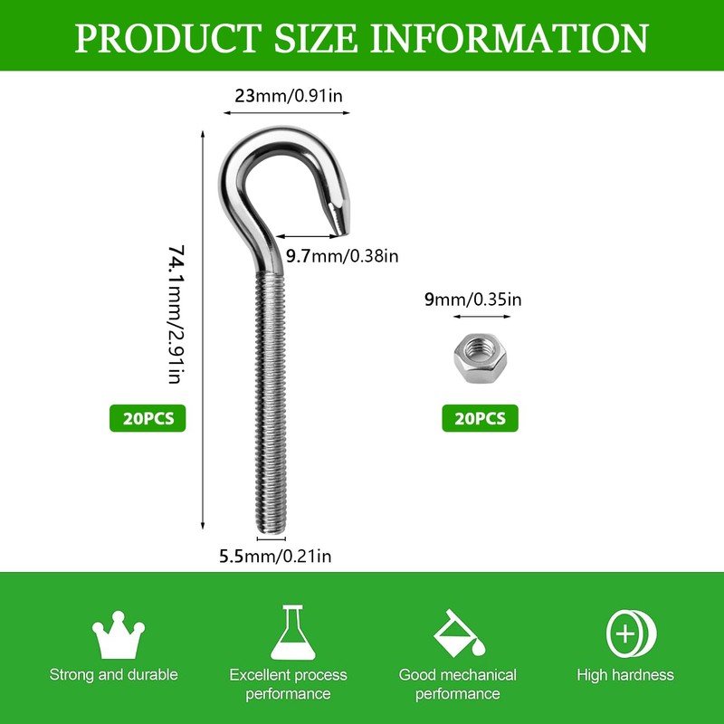GZhaimai M6 Screw Hook 304 Stainless Steel Ring Screw Hook