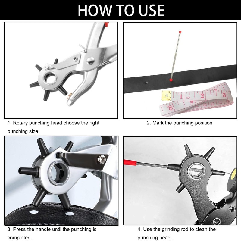 Hole Punch for Leather, 2-4.5 mm Round Hole Punch with