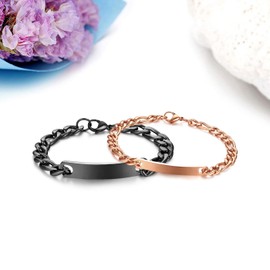 JewelryWe Jewellery Pairs of Bracelets with Engraving Stainless Steel Polished Figaro Chain Friendship Bracelet Couple Bracelet Bangle for Men Women Silver / Gold / Black Rose Gold, Stainless Steel