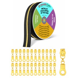 Mandala Crafts - Cremalleras metálicas para tapicería en tono dorado negro con tirones #5-10 yardas de largo continuo de nailon con cierre en el rollo para coser