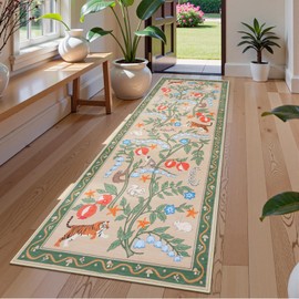 Collive 2x6 Hallway Runners Rug Non Slip, Green Washable Jungle Animal Kitchen Rug Runner for Hallways, Low Pile Entryway Carpet Soft Stain Resistant Bathroom Mats for Laundry Room, Bedside, Bedroom