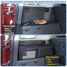 Fgtagtal Car Trunk Organizer Compatible with Toyota FJ Cruiser 2007-2021, Rear Storage Organizer With American Flag, Multi-Compartment Oxford Cloth Car Storage Bag Space Saving (2PCS)