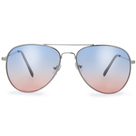 The Fresh Classic Metal Frame Oceanic Color Lens Aviator Sunglasses with Gift Box (Silver, Blue/Orange)