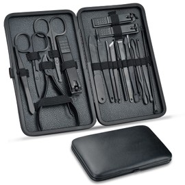 OranSee Manicura Set, MTQ 18 en 1 Manicura y Pedicura Profesional de Pedicura Profesional de Acero Inoxidable para Mujeres y Hombres Herramientas de Cortauñas Portátil con Cuero Negro Caso