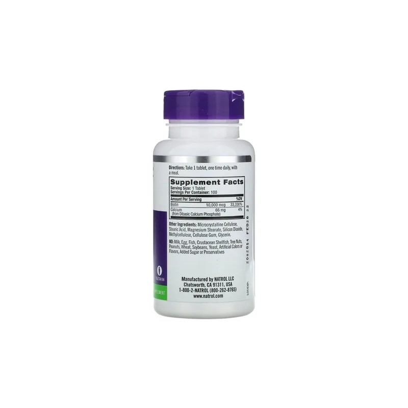 Natrol Biotina 10,000 Mcg Maxima Fuerza 100 Tabletas Sin Sabor