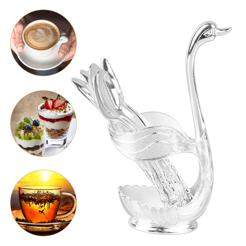 Coffee Spoon Holder Elegant Swan Shaped Alloy Mirror Polish Rich