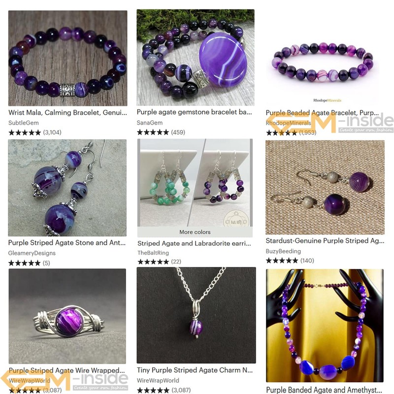 GEM-Inside 6mm Banded Purple Agate Round Gemstone Semi Precious Loose