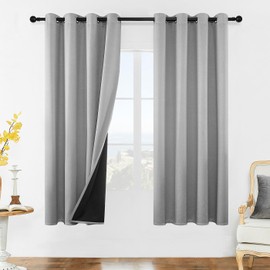YUNJIN Thickening 100% Blackout Curtain for Bedroom Full Room Darkening Noise Reducing Thermal Curtains&Grommet Drapes for Living Room (Grey, 42''Wx63''L (Pack of 2))
