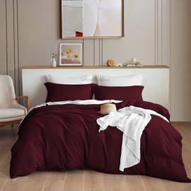 Wine Duvet Cover Alaskan King Size 132x120 - 3 Pcs Duvet Cover with 2 Pillow Shams - 100% Egyptian Cotton Comforter Cover with Zipper Closure & 4 Corner Ties, Alaskan King size Duvet cover set - Wine