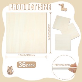 36 Pack Basswood Sheets 12 X 12 X 1/8 Inch Wood for Crafts, Basswood Plywood, Unfinished Wood, Balsa Wood Sheet for Laser Cutting and Engraving, DIY Crafts, Wood Burning, Model Making