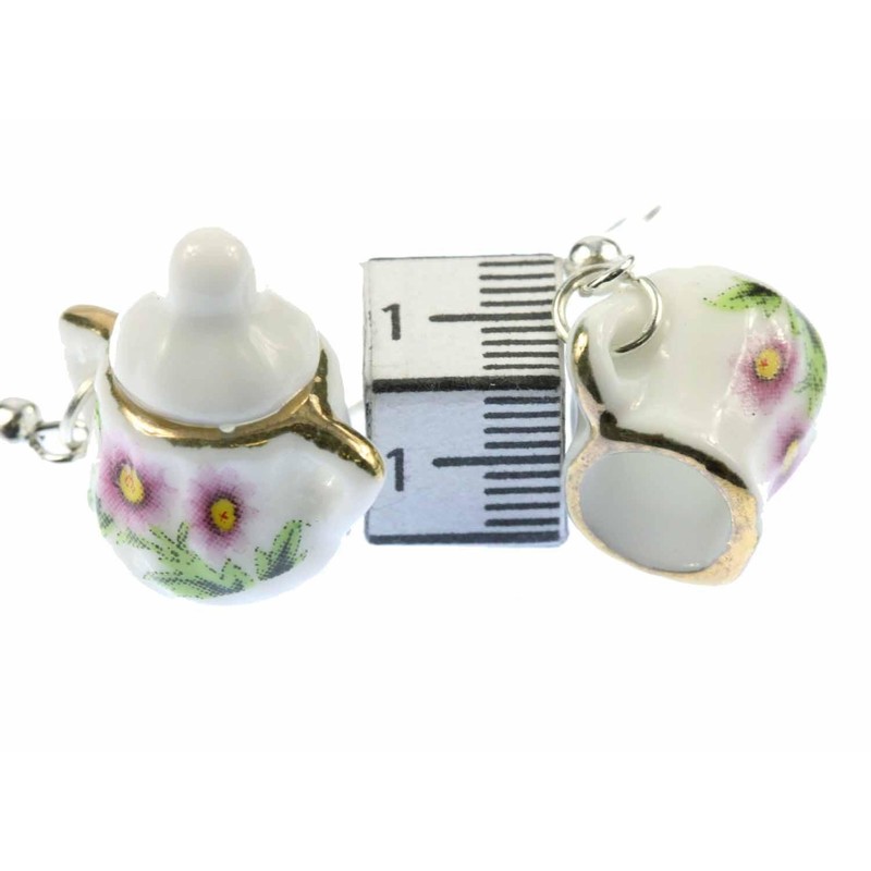 Milk And Sugar Pot Earrings Creamer Bowl Miniblings Flowers Golden