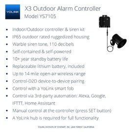 YoLink X3 Version Outdoor Alarm Controller, Ruggedized Battery-Powered Siren/Alarm/Relay Controller, Up to 1/4 Mile Open-Air Range, 110dB Siren, Alexa Assistant, Google, IFTTT, Hub Included