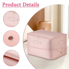 KyeeaDIY Clothes Storage Bags, Large Comforter Storage Bag Folding Organizer bag with Vent, Blanket Clothes Organization for Clothing, Comforters, Bed Sheets, Pillows and Toys (Pink, 52x42x30cm)