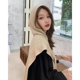 LINSHIN Women's Knit Hat, Neck Warmer, Knit, Hood, Collar, Scarf, Stole, Scarf, Shawl Neck Cover, Top, Warm, Windproof, Cold Protection, Stylish, Fashion, Coordination, Work Commute, Office, beige